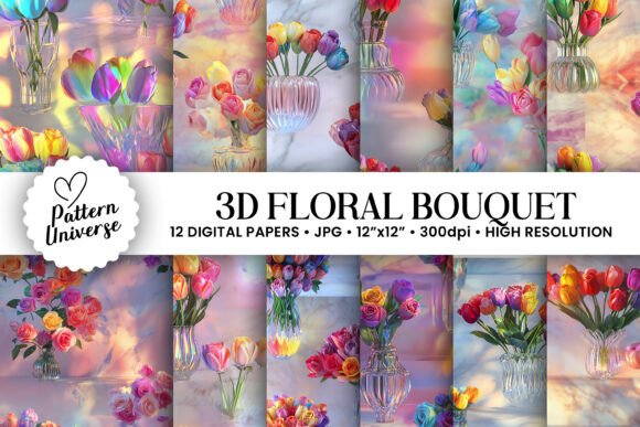 3D Colorful Floral Glass Pots Patterns