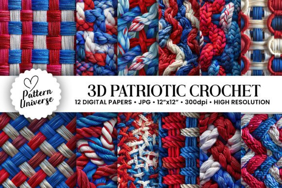 3D Crochet Patriotic Seamless Patterns
