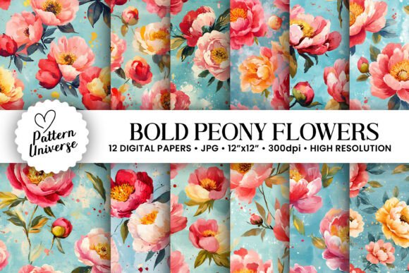 Bold Watercolor Peony Floral Patterns: A Versatile Design for Creative Projects