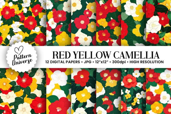 Enhancing Creativity with Red Yellow Camellia Flowers Patterns in Modern Design Projects
