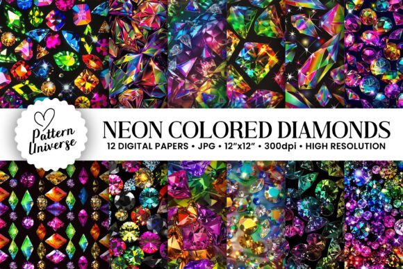 Neon Colored Diamonds Seamless Patterns: A Versatile Creative Resource for Designers and Craft Enthusiasts