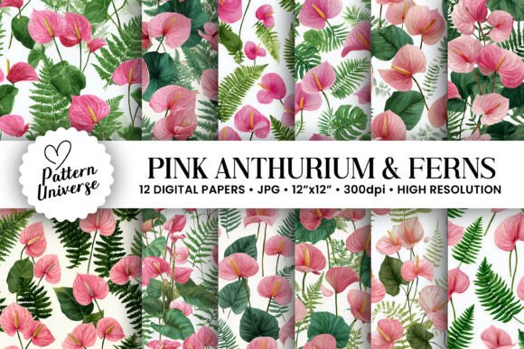 Pink Anthurium Green Ferns Patterns: A Versatile Digital Design for Modern Creatives