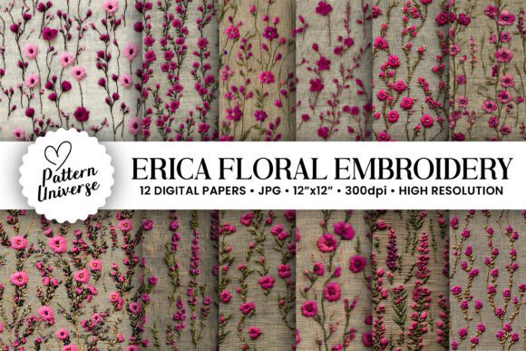 Pink Erica Flower Embroidery Patterns for Creative Projects