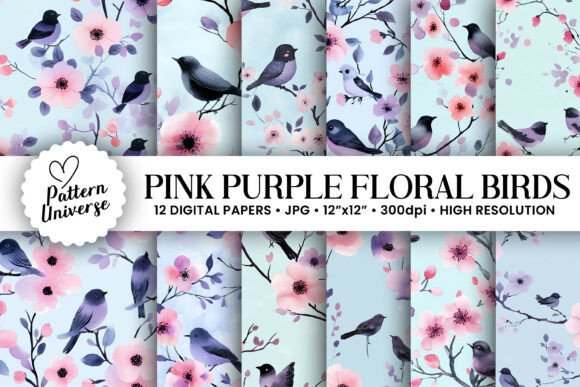 Pink Sakura and Birds Floral Patterns: A Versatile Design Asset for Creative Projects
