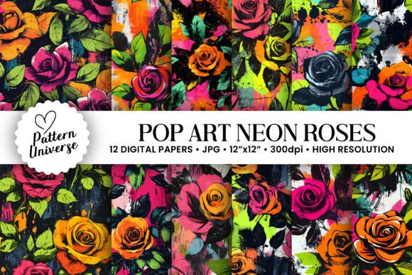Pop Art Neon Roses Seamless Patterns: A Bold Design Solution for Creative Projects