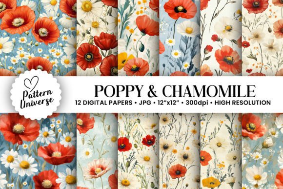 Poppy and Chamomile Flowers Patterns: A Versatile Addition to Creative Projects