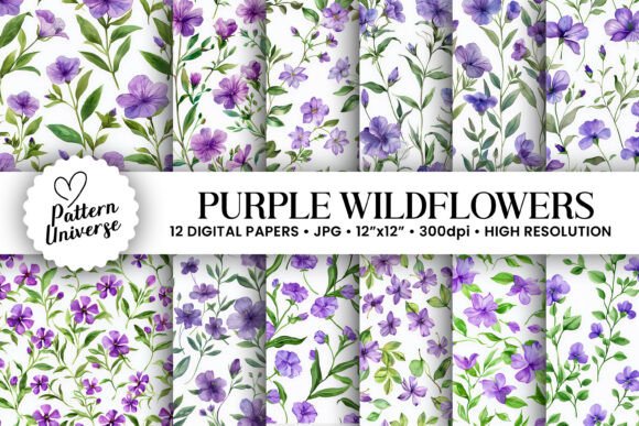 Purple Wildflowers Seamless Patterns for Creative Projects