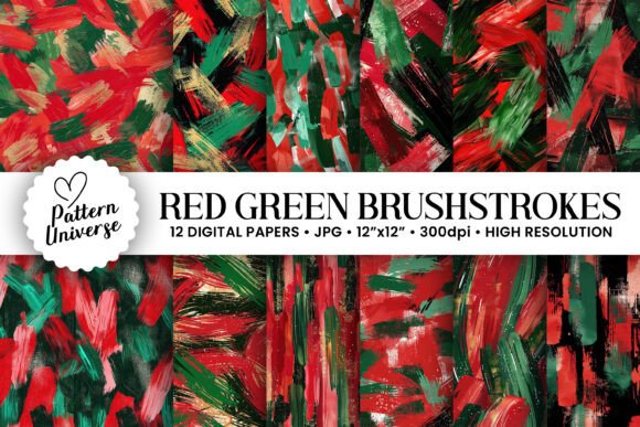 Red Green Abstract Brushstrokes Patterns