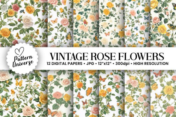 Vintage Rose Flower Seamless Patterns: Timeless Elegance for Modern Crafting
