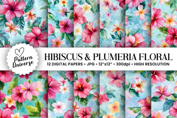 Watercolor Hibiscus Plumeria Patterns: A Versatile Design Resource for Creative Projects