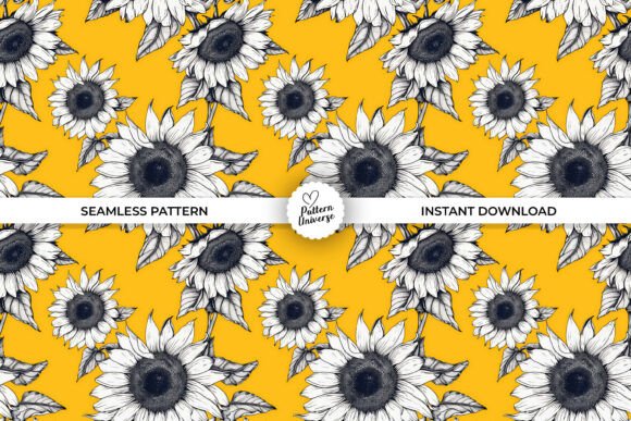 Yellow Hand Drawn Sunflowers Patterns Bring Warmth and Creativity to Design Projects